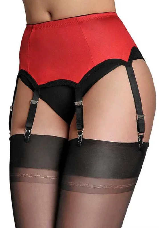 high-waisted shapewear with silicone strips for gripPlus Size Satin Suspender Red with 6 straps Red Color