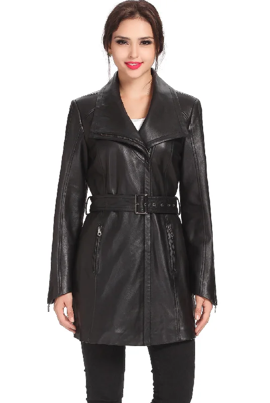 Women's Rain CoatsBGSD Women Fiona Lambskin Leather Trench Coat