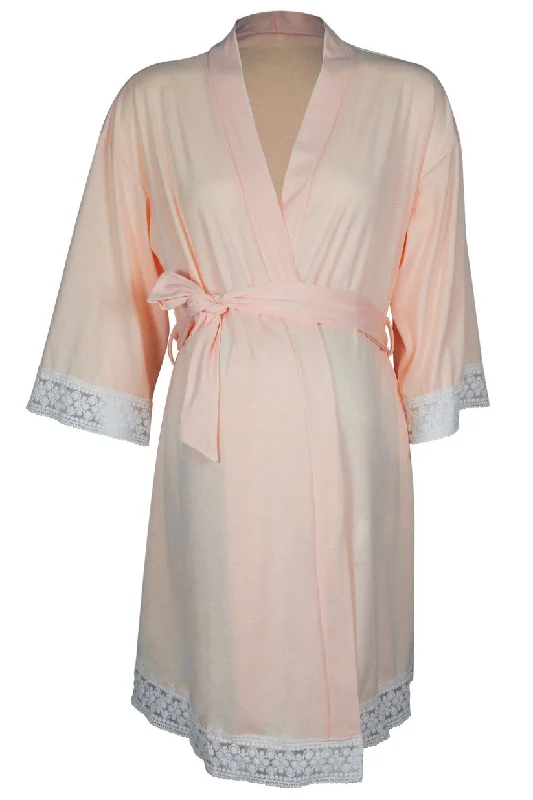 women's pajamas with pockets on legsPregnancy Delivery Robe Lace Trim Maternity Sleep Nightgown