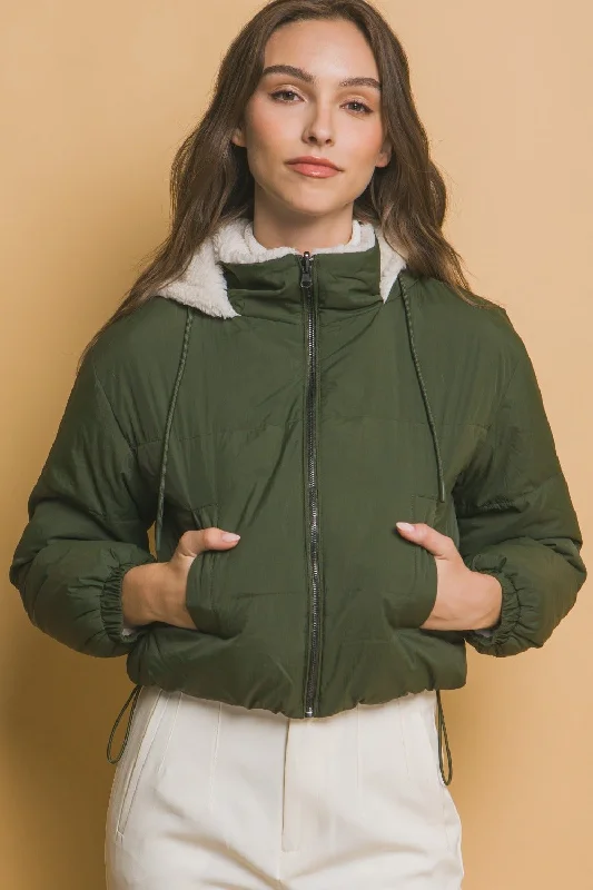 Women's Wool CoatsCropped Sherpa Reversible Jacket