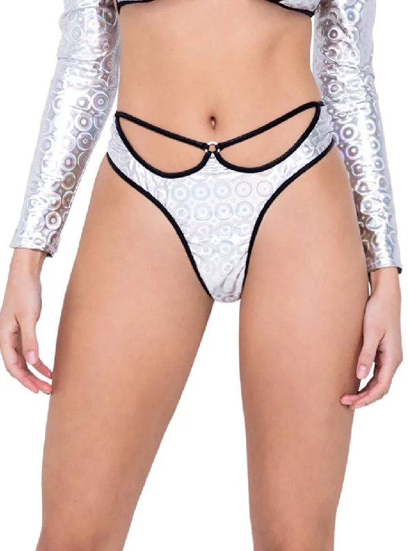 Roma Festival Rave Ring Hologram Thong Back Bottom Silver Black