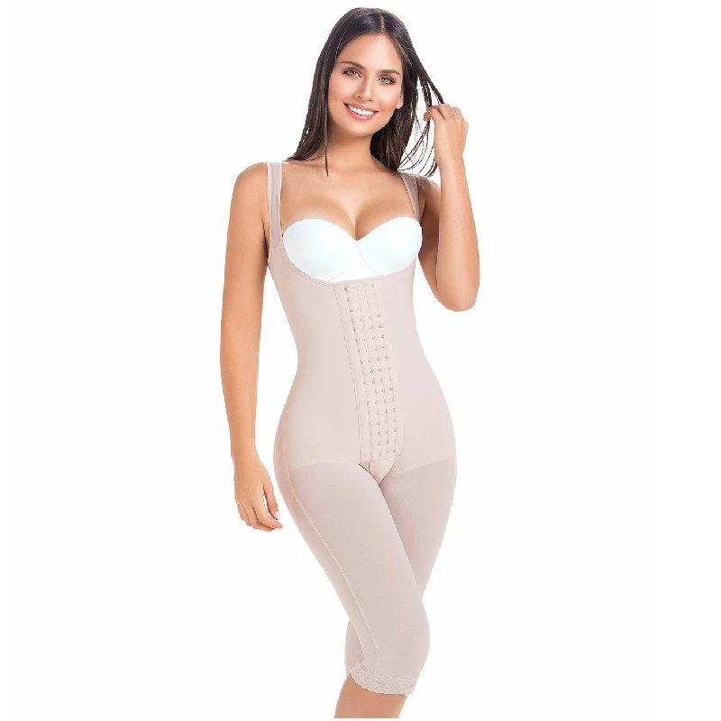 open-bust shapewear with underwire supportFajas MariaE 9382 | Post Surgery Body Shaper | Postpartum Butt Lifting Girdle | Open Bust & Knee Length