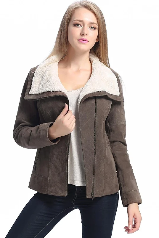 Women's Long CoatsBGSD Women Liza Quilted Sherpa Suede Leather Jacket