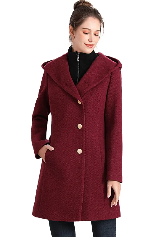 Women's Bomber CoatsBGSD Women Sol Wool Asymmetrical Hooded Walker Coat