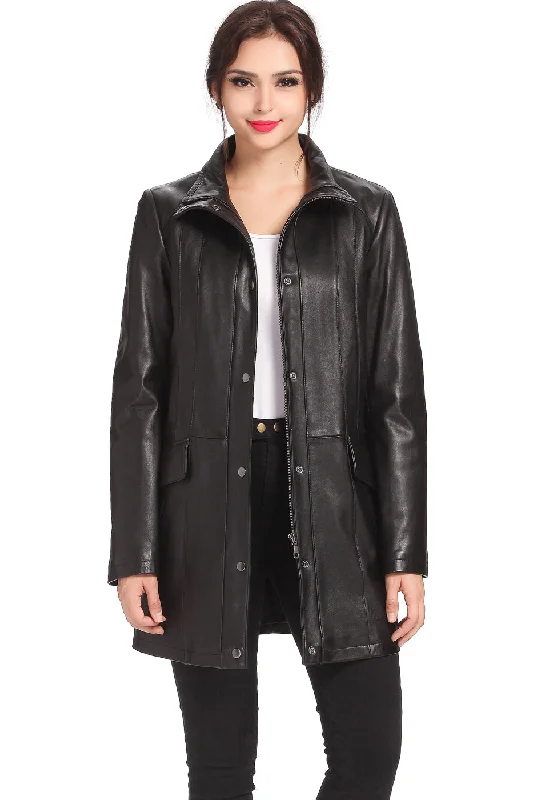 Women's Coats with Fur Trimmed ZipperBGSD Women Rachel Lambskin Leather Coat