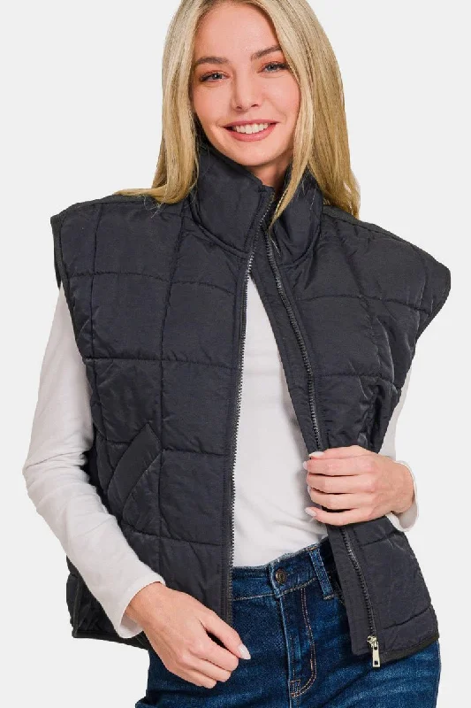 Women's Coats with PocketsCropped Puffer Vest with Pockets