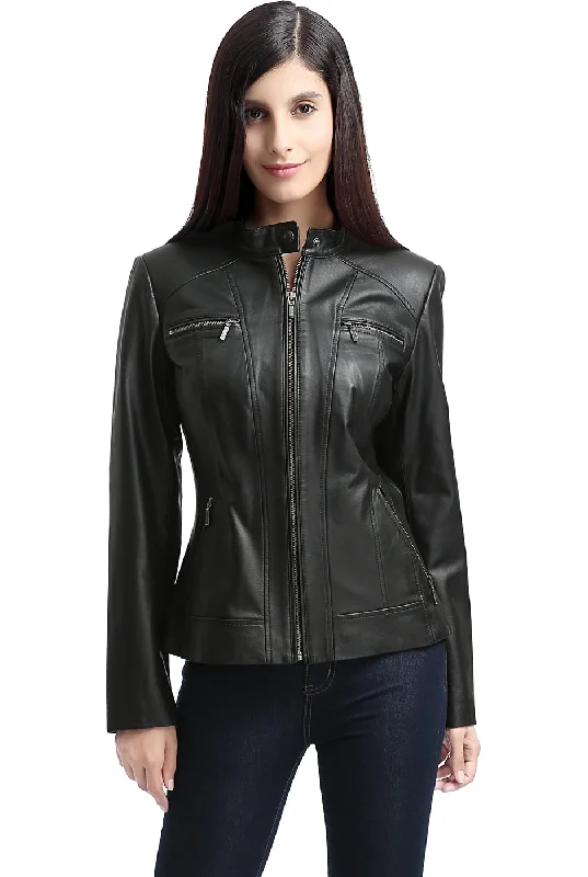 Women's Coats with Fur Trimmed ZipperBGSD Women Mila Zip Front Lambskin Leather Jacket