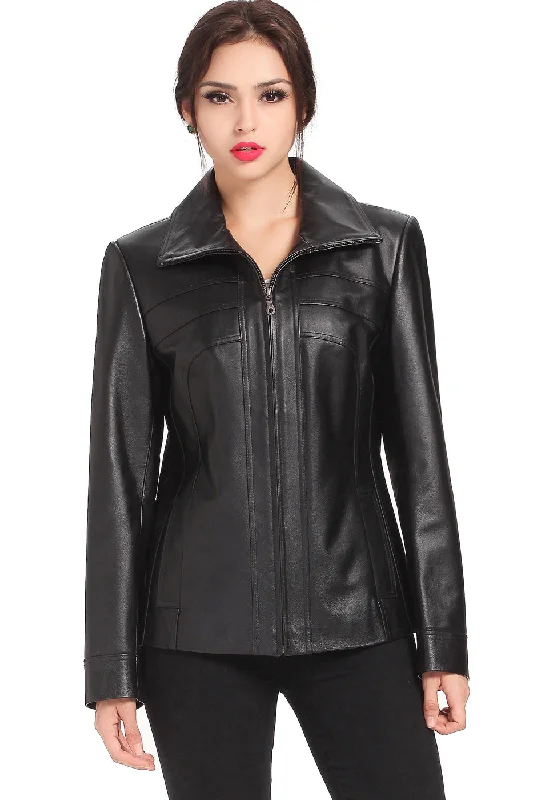 Women's Coats with Fur Trimmed SleevesBGSD Women Kim Lambskin Leather Scuba Jacket