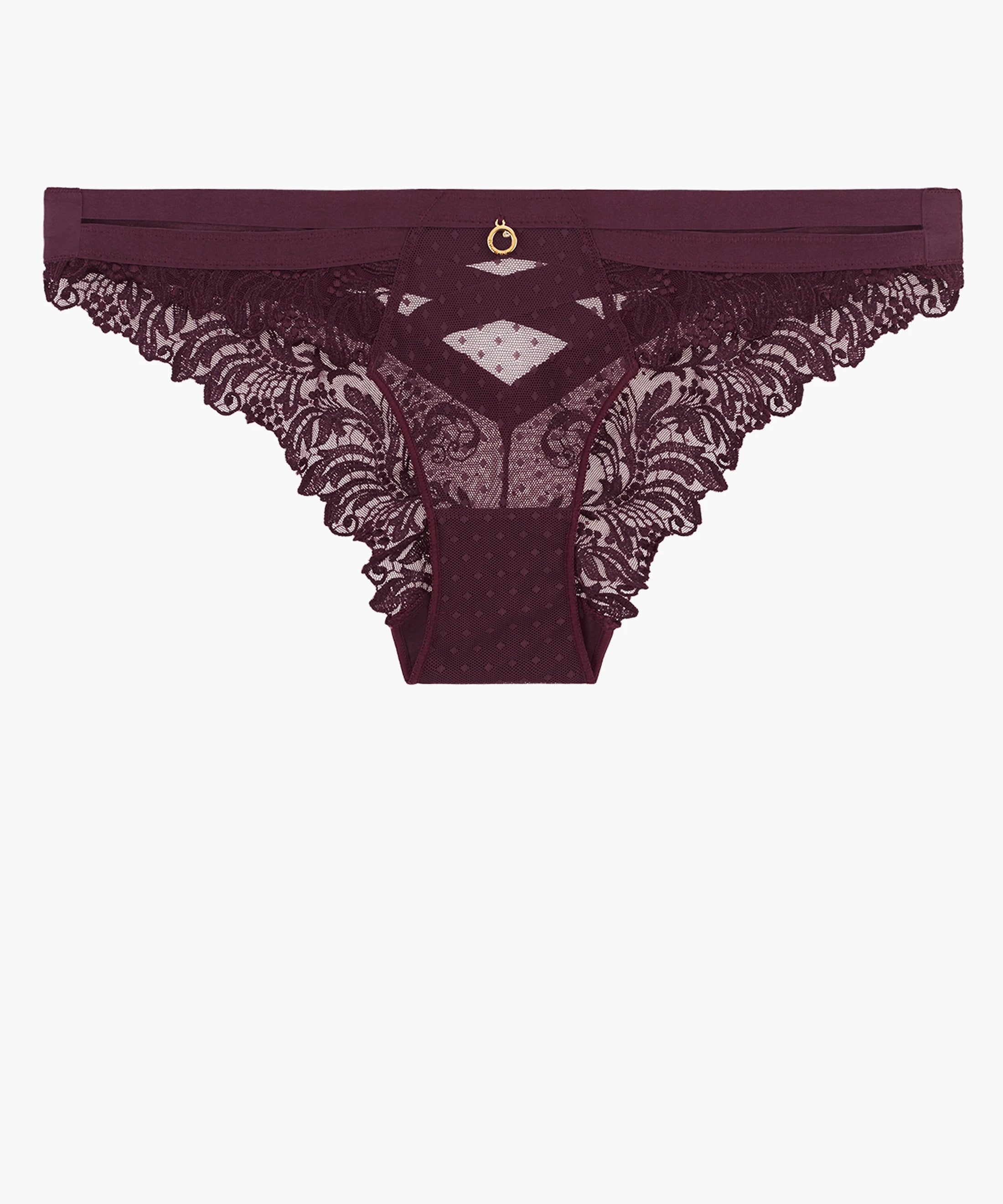 floral lace thong panties with a high-cut leg designAubade Femme Passion Mini-coeur brief Wineberry