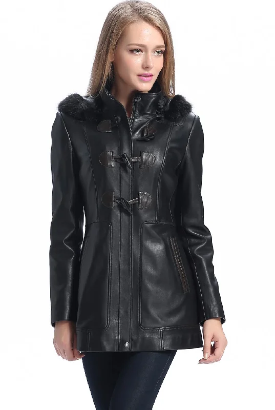 Women's Coats with PocketsBGSD Women Amanda Hooded Lambskin Leather Toggle Coat