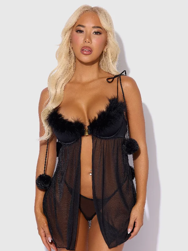 women's pajamas for a good night's sleepMarilyn Feather & Mesh Babydoll & G-String Set