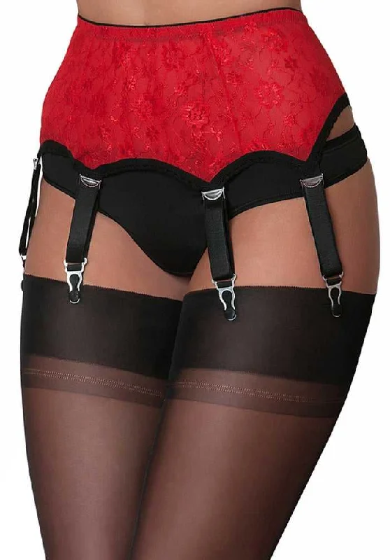 plus-size waist cincher with power mesh for supportWomen Suspender Lace Belt 6 Strap All Lace Belt Red