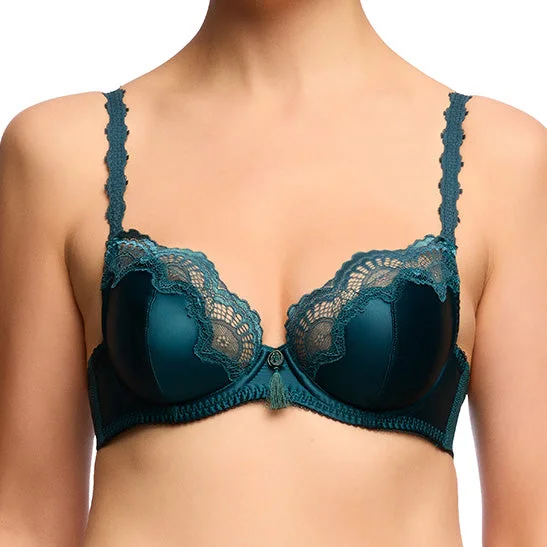 molded cup bra for shape retentionStarlift Balconette Bra - Eden Green