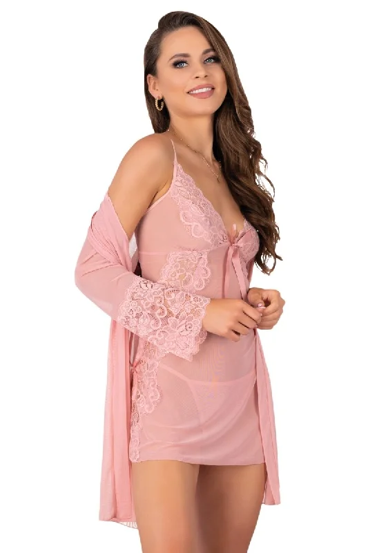 women's pajamas with built-in braCorsetti Myardis Pink Gown and Chemise Set (L, XL)