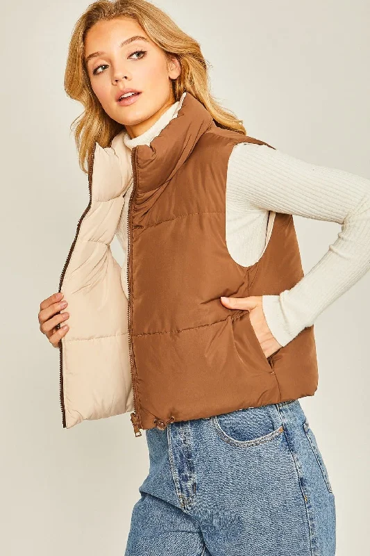 Women's Parka CoatsReversible Puffer Vest - Brown