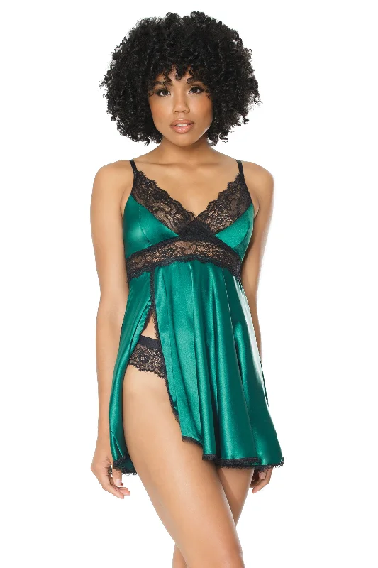 women's pajamas with breathable fabricEmerald Enchantment Babydoll & Thong