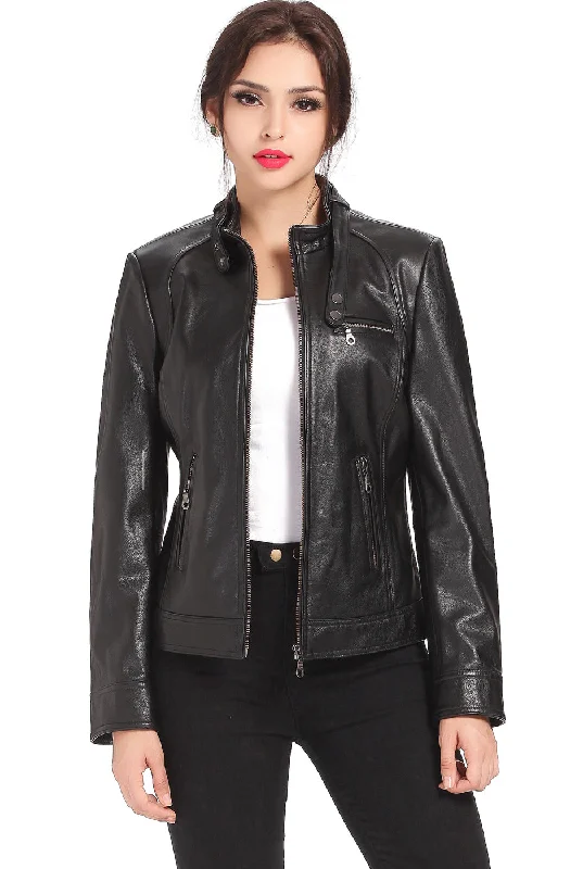 Women's Trench CoatsBGSD Women Julie Zip Front Lambskin Leather Jacket