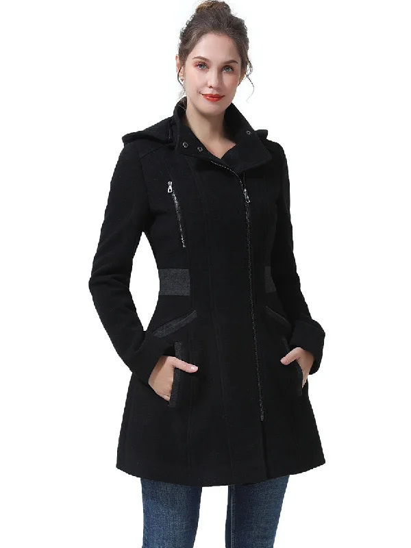 Women's Coats with Fur Trimmed PocketsBGSD Women Ivy Hooded Color Block Wool Coat