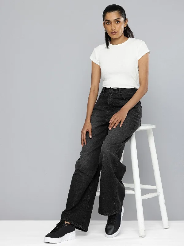  Women's High-Waisted PantsWomen's High Rise Ribcage Charcoal Wide Leg Jeans