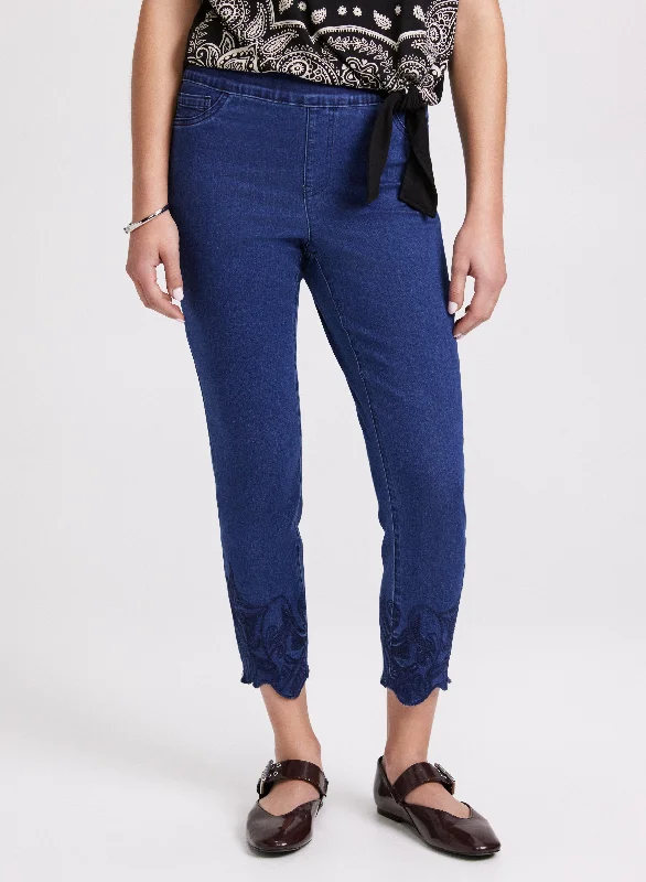 Women's Jodhpurs with Shirt CollarEmbroidered Slim-Leg Jeans