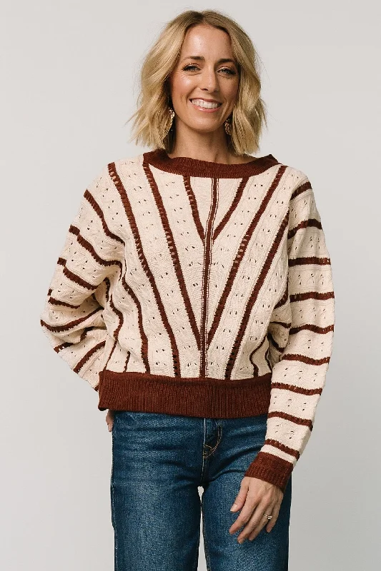 Women's Notched Collar SweatersPaola Pointelle Sweater | Cream + Copper