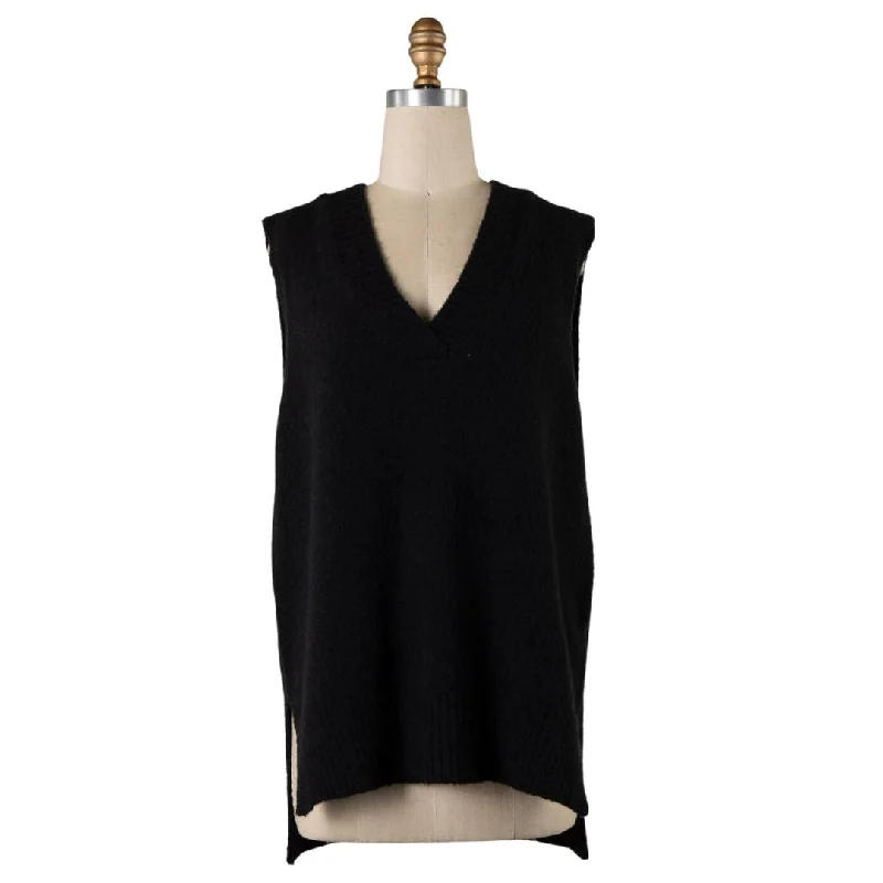 Women's Hungarian Wool SweatersSoft Knit Solid Colour V-Neck Tunic Vest (Black)