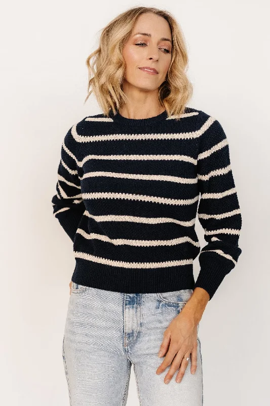 Women's Embroidered SweatersRianne Knit Sweater | Navy + Cream Stripe