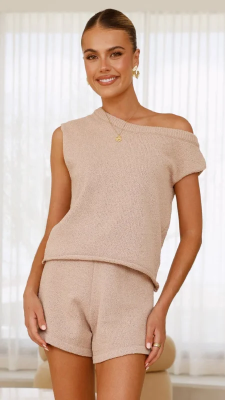 Women's Greek Wool SweatersRobin Off Shoulder Top - Taupe