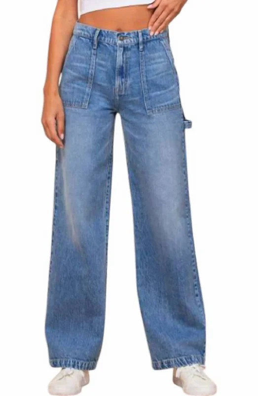 Women's Jodhpurs with Tapered LegCarpenter High Rise Wide Leg Dad Jeans In Denim Blue