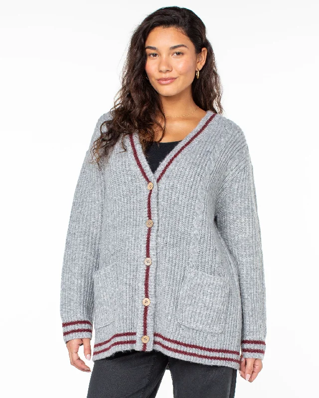 Women's Boat Collar SweatersGame Day Long Button Up Cardigan - Heritage Heather