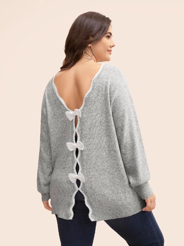 Women's Patterned SweatersRound Neck Bowknot Cut Out Pullover