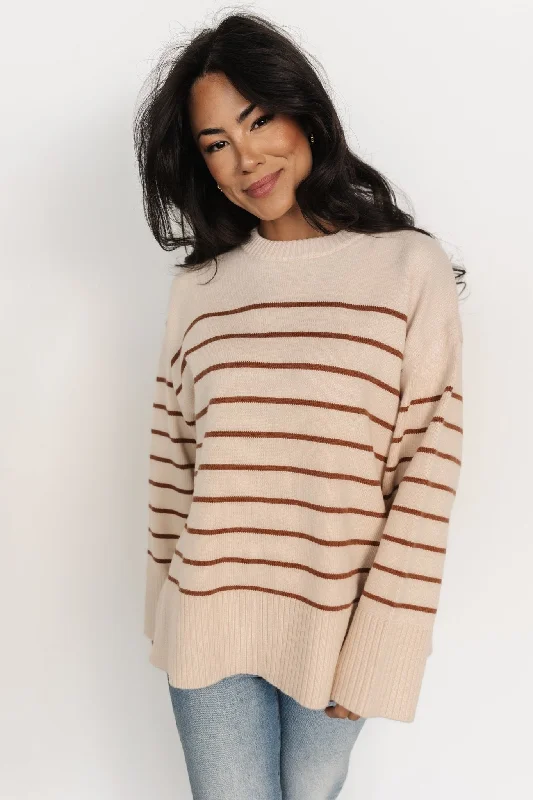 Women's U-Shaped Neck SweatersEmerson Stripe Knit Sweater | Beige + Camel