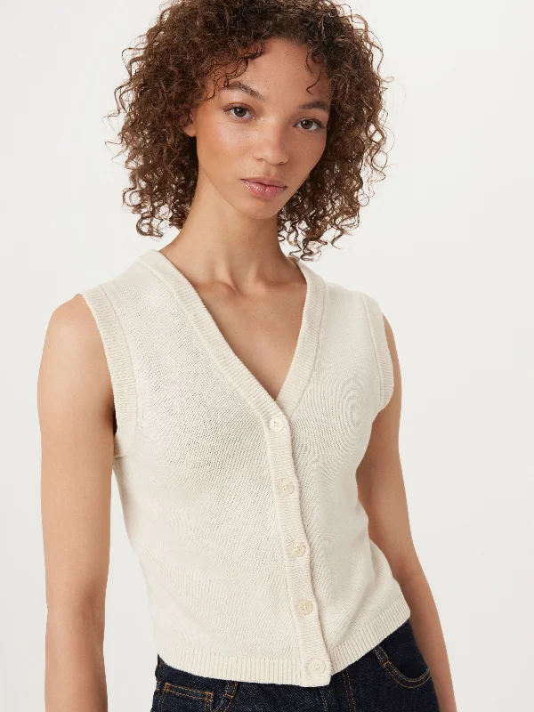 Women's Narrow Collar SweatersThe Button-Up Sweater Vest in Vanilla