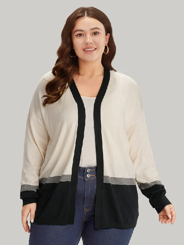 Women's Square CollSupersoft Essentials Colorblock Contrast Elastic Cuffs Cardigan