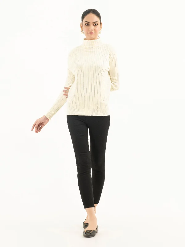 Women's Striped Woolen SweatersRibbed Turtle Neck Sweater