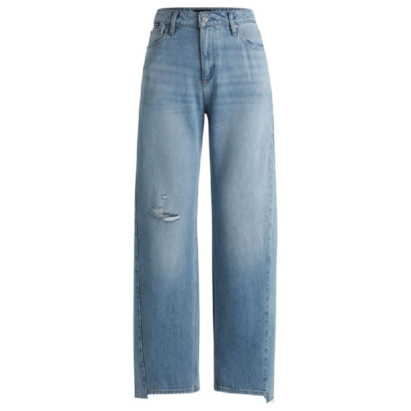 Women's Jodhpurs with Shawl CollarWide-leg jeans in blue denim with stepped hem