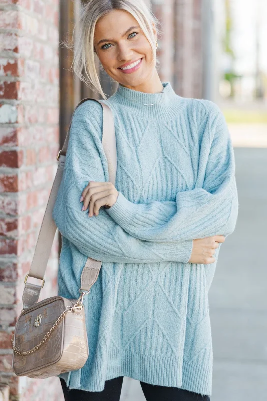 Women's High Collar SweatersWalk The Walk Light Blue Sweater