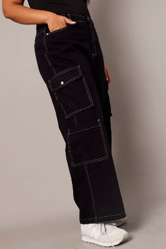 Women's Jodhpurs with ZipperBlack Cargo Jeans Mid Rise