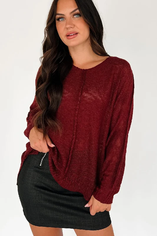 Women's Boat Neck SweatersBoyer Lightweight Sweater Top (Burgundy)