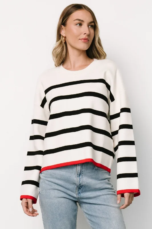 Women's Cashmere SweatersMadilyn Striped Sweater | Off White + Black