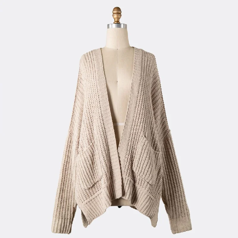 Women's Fine Gauge SweatersChenille Cable Knit Cardigan (Brown)