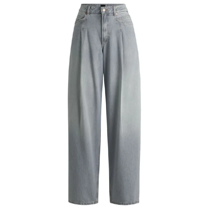 Women's Jodhpurs with High CollarWide-leg jeans in gray denim with front pleats