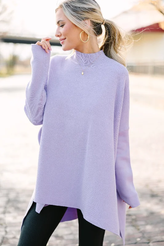 Women's Notched Collar SweatersGoing With You Lavender Purple Mock Neck Sweater