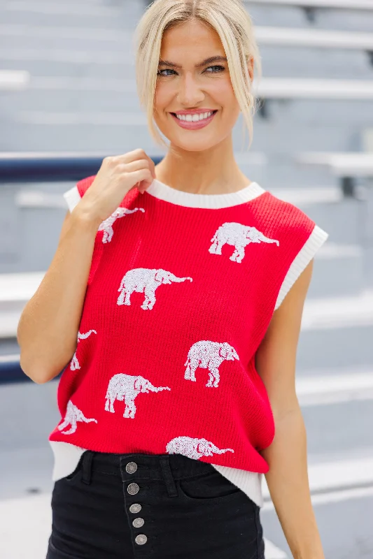 Women's Oversized SweatersPack A Punch Red Sequin Elephant Sleeveless Sweater