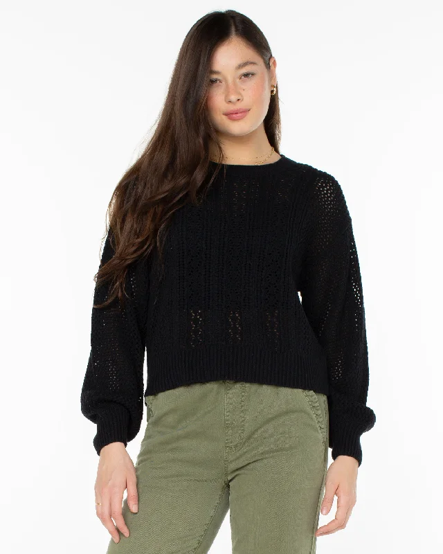 Women's Keyhole Neck SweatersDay Break Open Knit Sweater - Anthracite