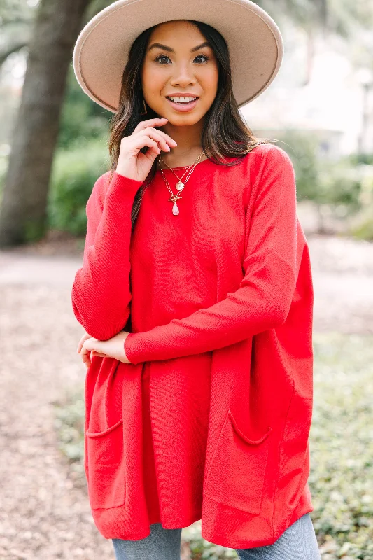 Women's Lithuanian Wool SweatersLoving My Life Lipstick Red Pocket Tunic