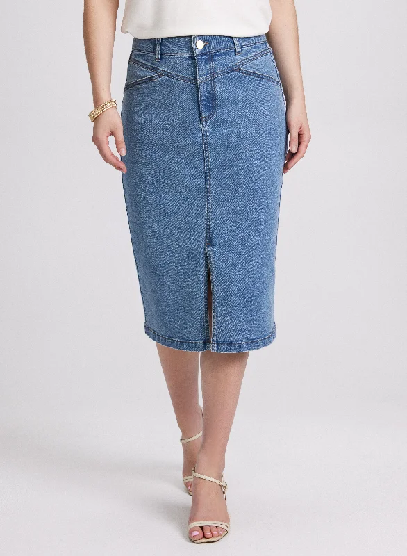 Women's Jodhpurs with Square CollarDenim Midi Skirt