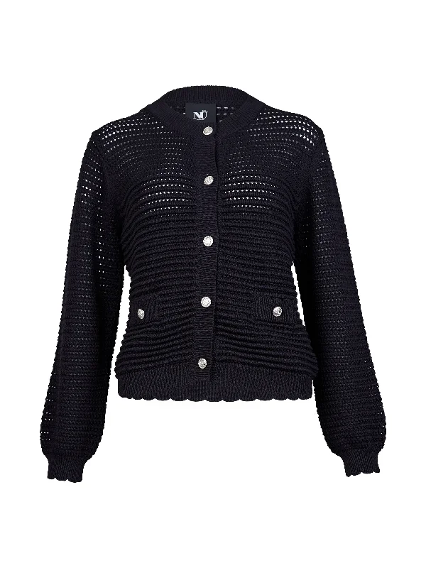 Women's Notched Collar SweatersYAMIT knit blouse - Black