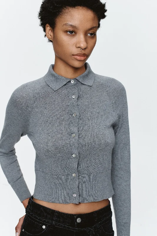 Women's Notched Collar SweatersMarle Foundations Cardigan - Grey Marle