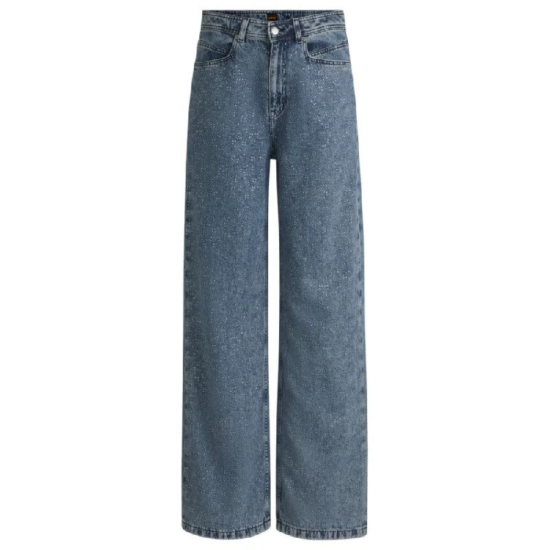 Women's Jodhpurs with Narrow CollarWide-leg jeans in blue denim